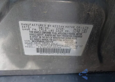 2020 Nissan Kicks S Xtronic Cvt z USA, uszkodzony, nr VIN 3N1CP5BVXLL547172